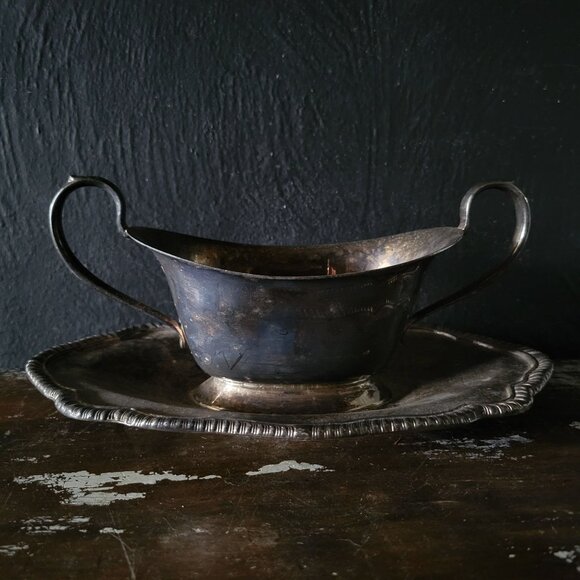 Vintage F. B. Rogers Silver Co Silverplate on Copper Double Handle Sauce Bowl - Picture 1 of 10